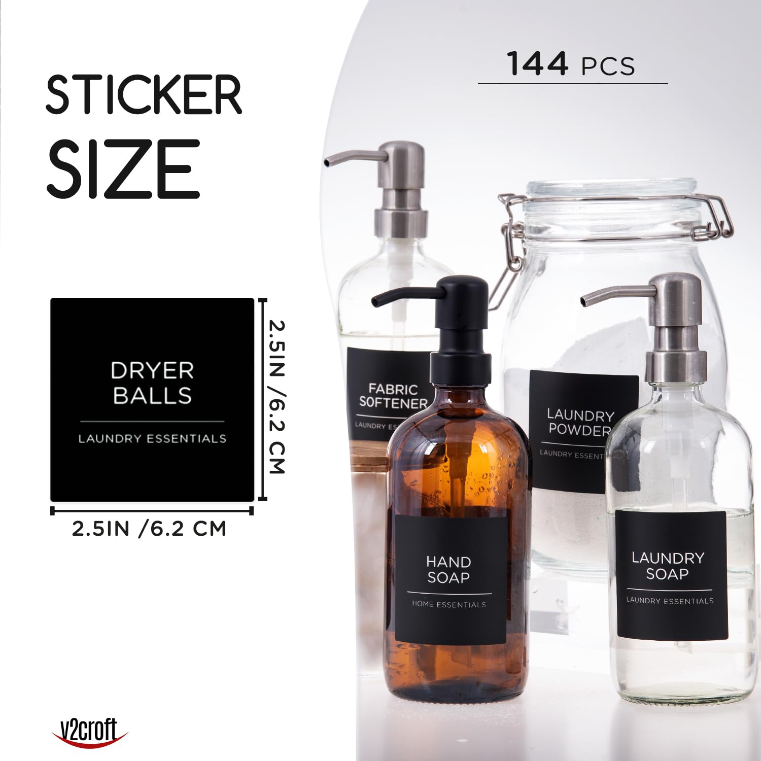 144 PCS Minimalist Laundry Room Labels Set - Waterproof & Oil-Resistant Stickers for Home Organization - Perfect for Laundry Room, Linen Closet, Bathroom & Beauty Product Storage (Black)