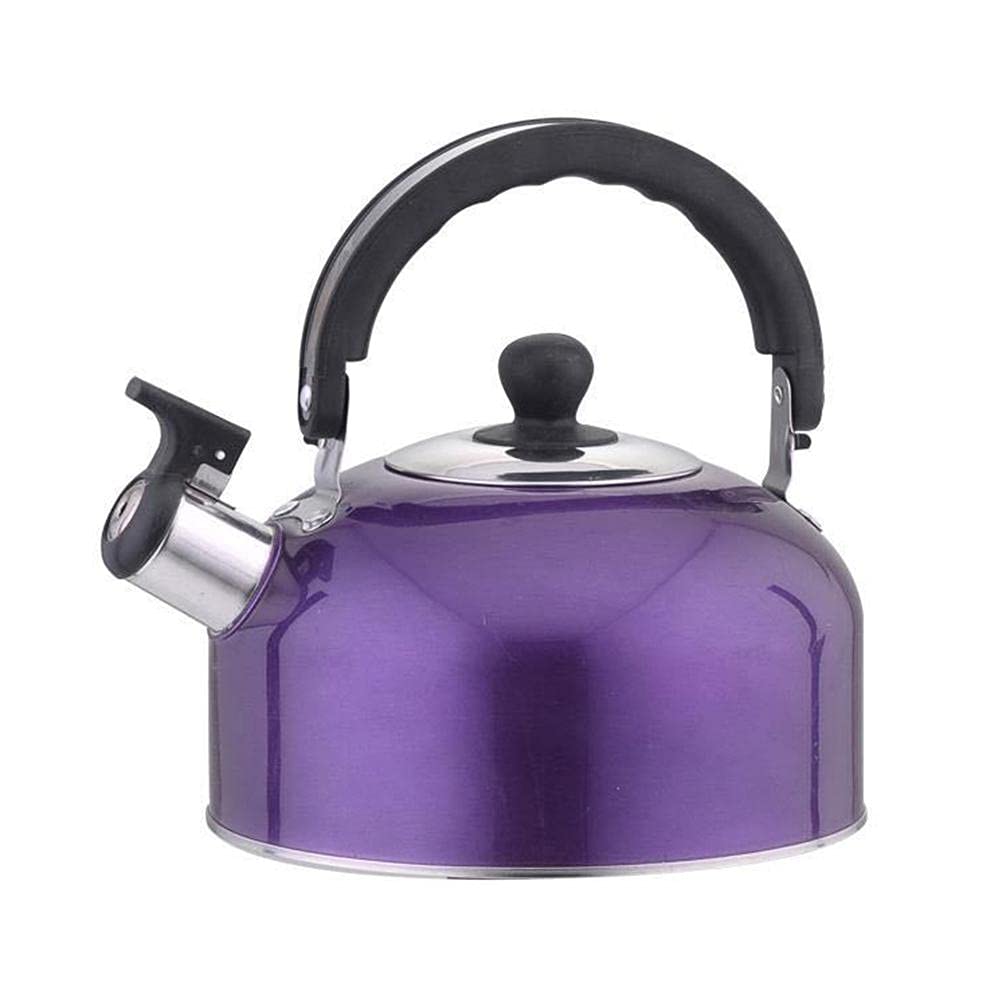 3L Stainless Steel Camping Kettle with Whistle - Portable Travel Kettle for Gas Stove, Foldable Handle & Lid (Purple) - Perfect for Outdoor Adventures, Hiking & Backpacking