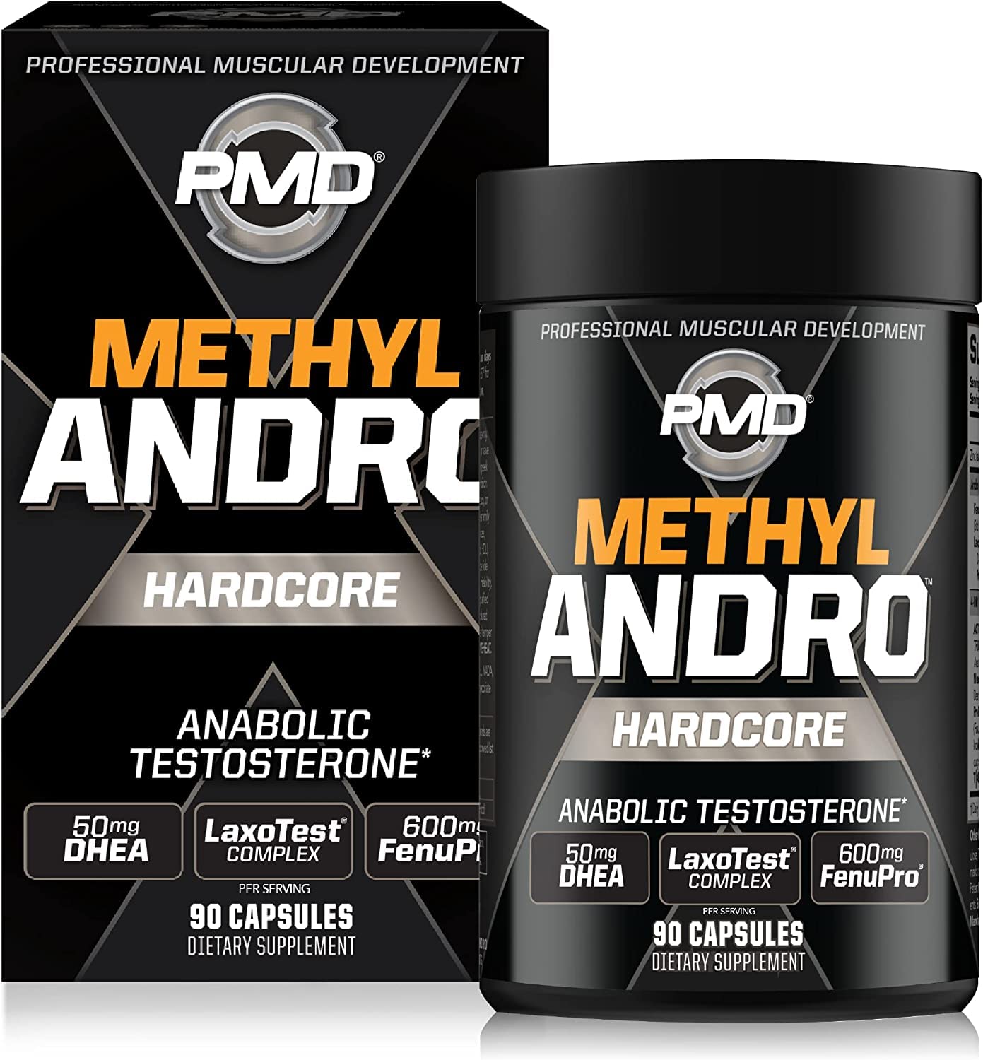 PMD Methyl Andro Hardcore - Testosterone Booster for Lean Muscle Growth & Strength - Weightlifting & Workout Performance Enhancer - 90 Capsules Dietary Supplement - Ideal for Bodybuilding, Fitness Training & Athletic Performance