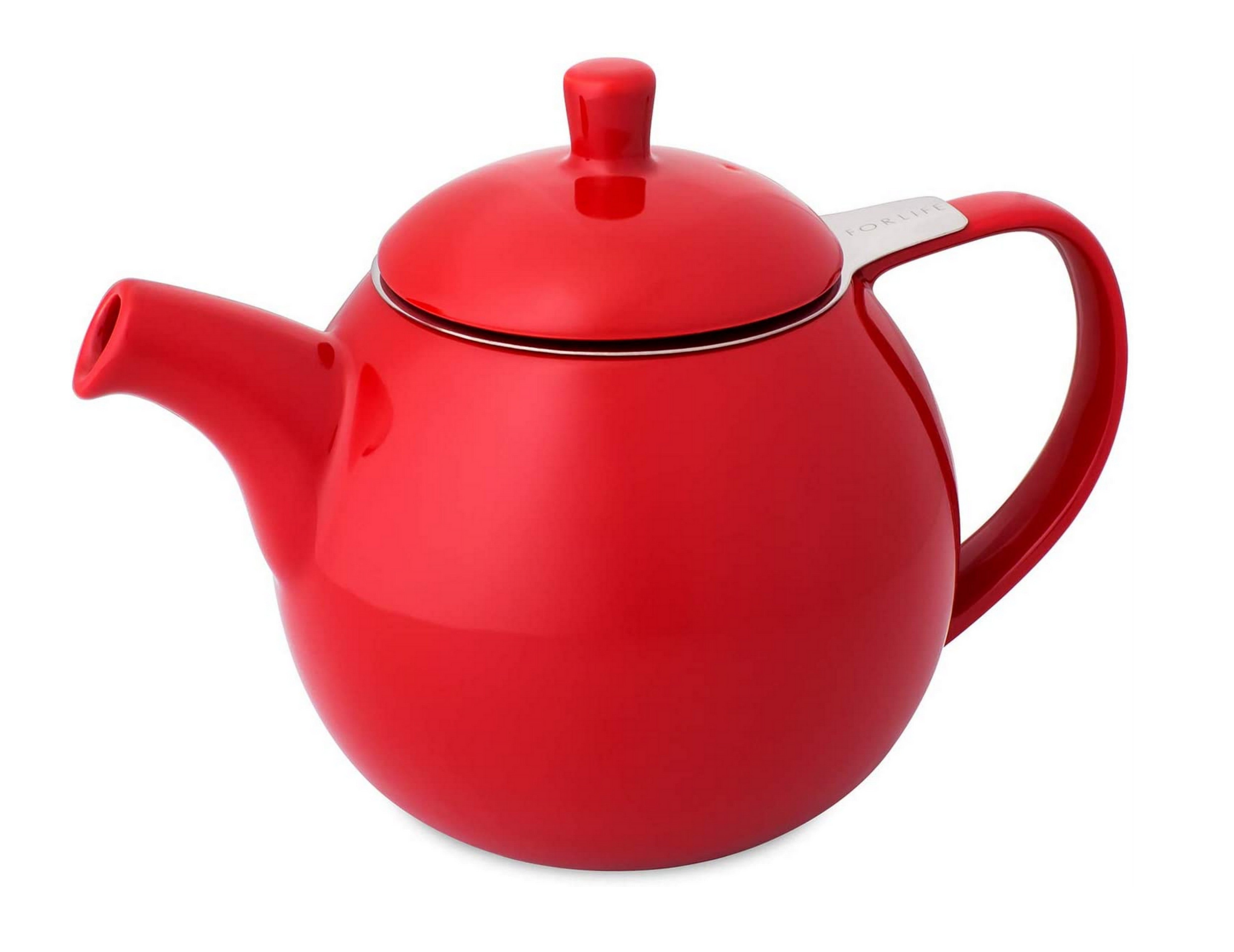 FORLIFE Curve Teapot with Removable Stainless Steel Infuser - 24oz/700ml Ceramic Teapot, Perfect for Loose Leaf Tea, Red - Ideal for Home, Office & Tea Parties