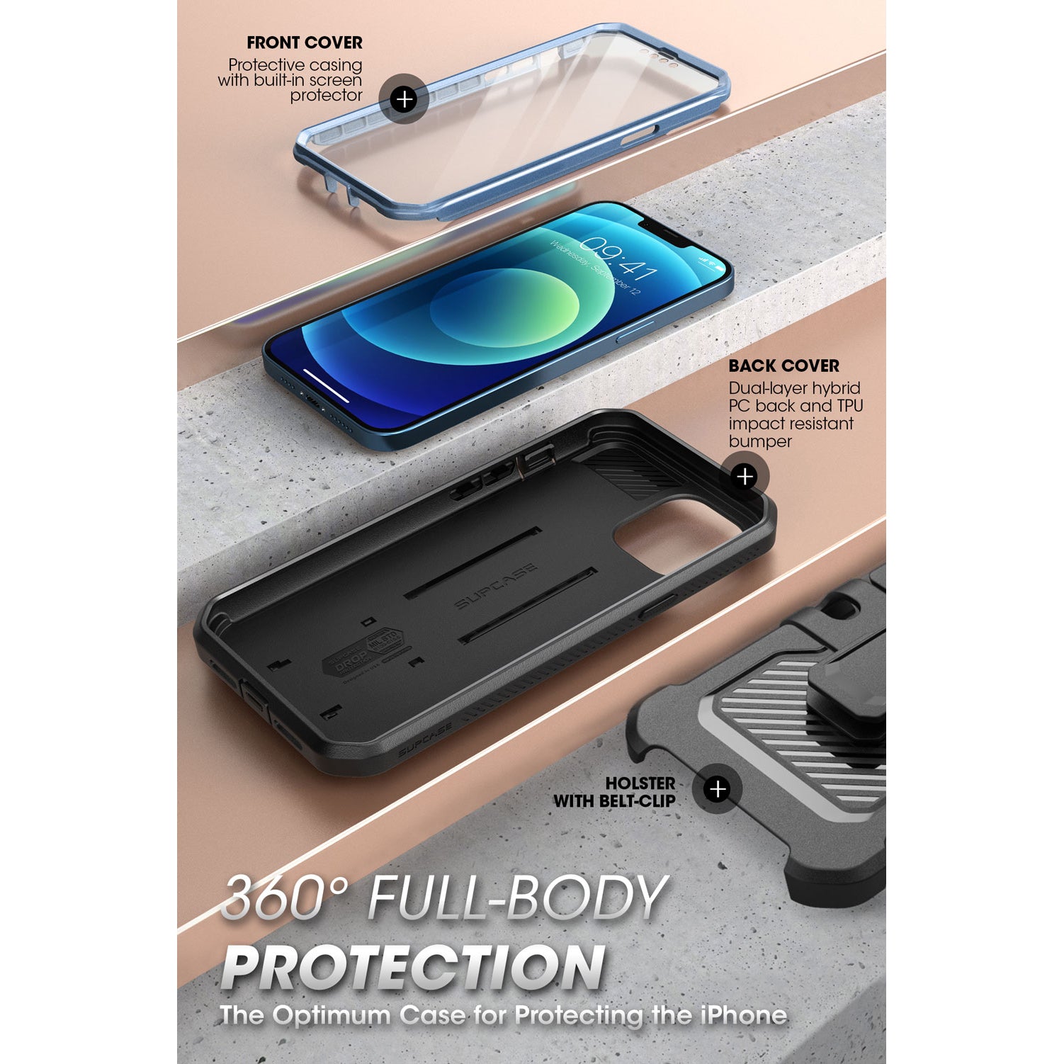 iPhone 13 Pro 6.1 Inch Shockproof Case - Unicorn Beetle Pro Series Heavy Duty Rugged Cover with Built-in Screen Protector | Metallic Blue | Perfect for Outdoor, Work & Extreme Sports Protection