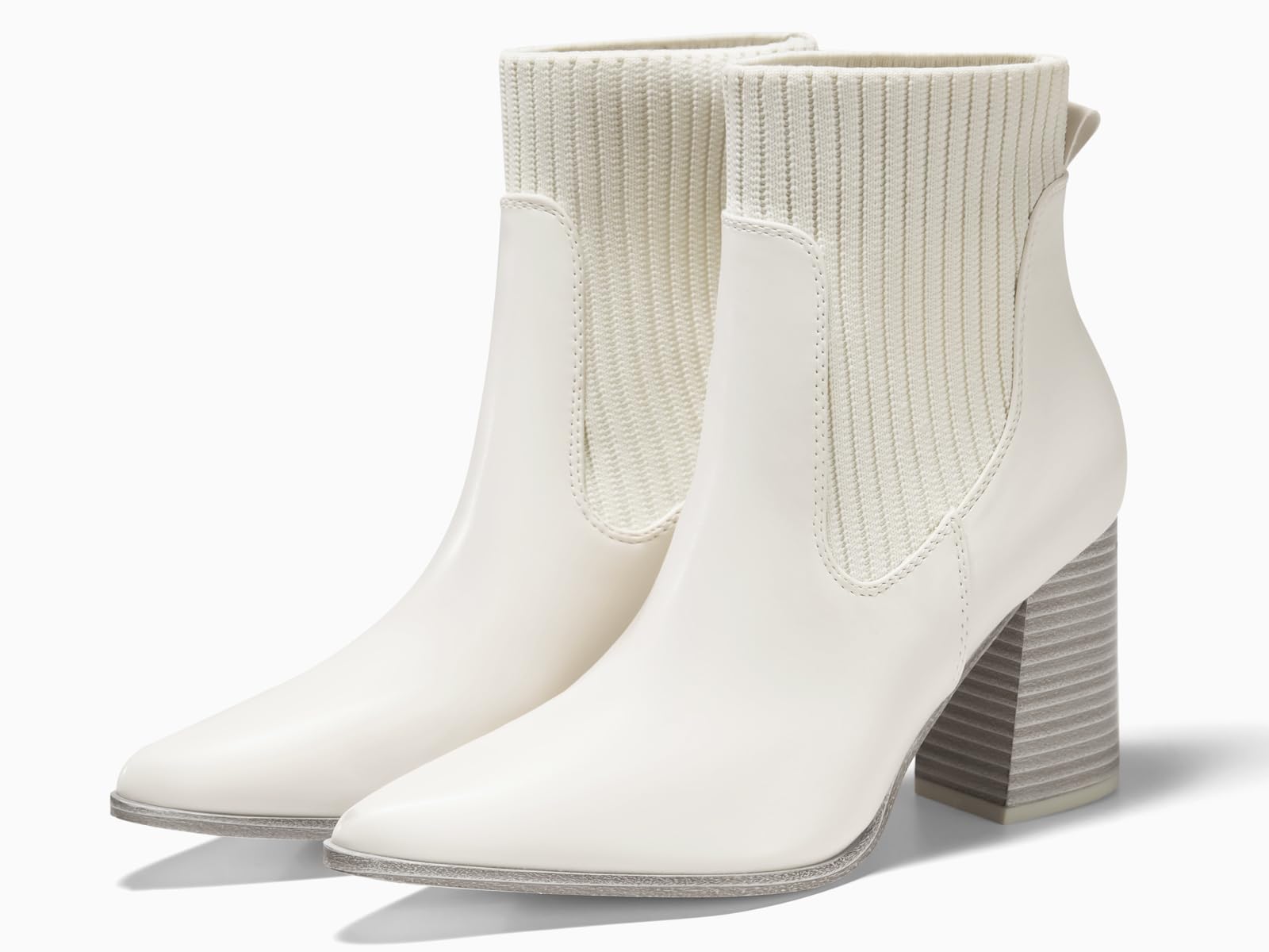 Coutgo Women's Chunky Heel Knit Chelsea Ankle Boots - Pointed Toe Winter Dress Booties for Office, Party & Casual Wear