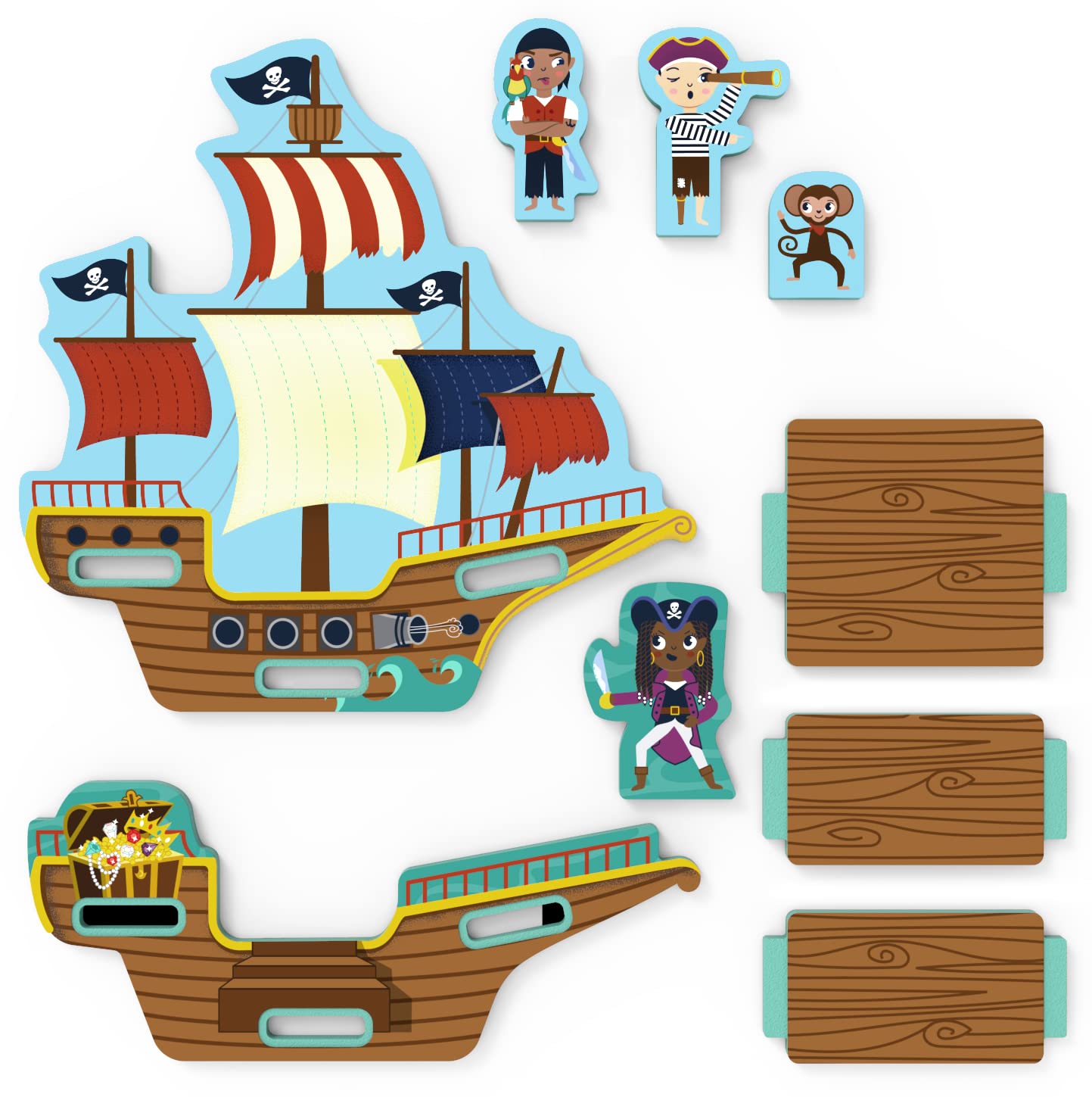 STORYTIME TOYS Pirate Ship Play Puzzle - Wooden Educational Toy for Kids Ages 3-6 | Interactive Learning Game for Preschoolers | Perfect for Imaginative Play, Birthday Gifts & Classroom Activities