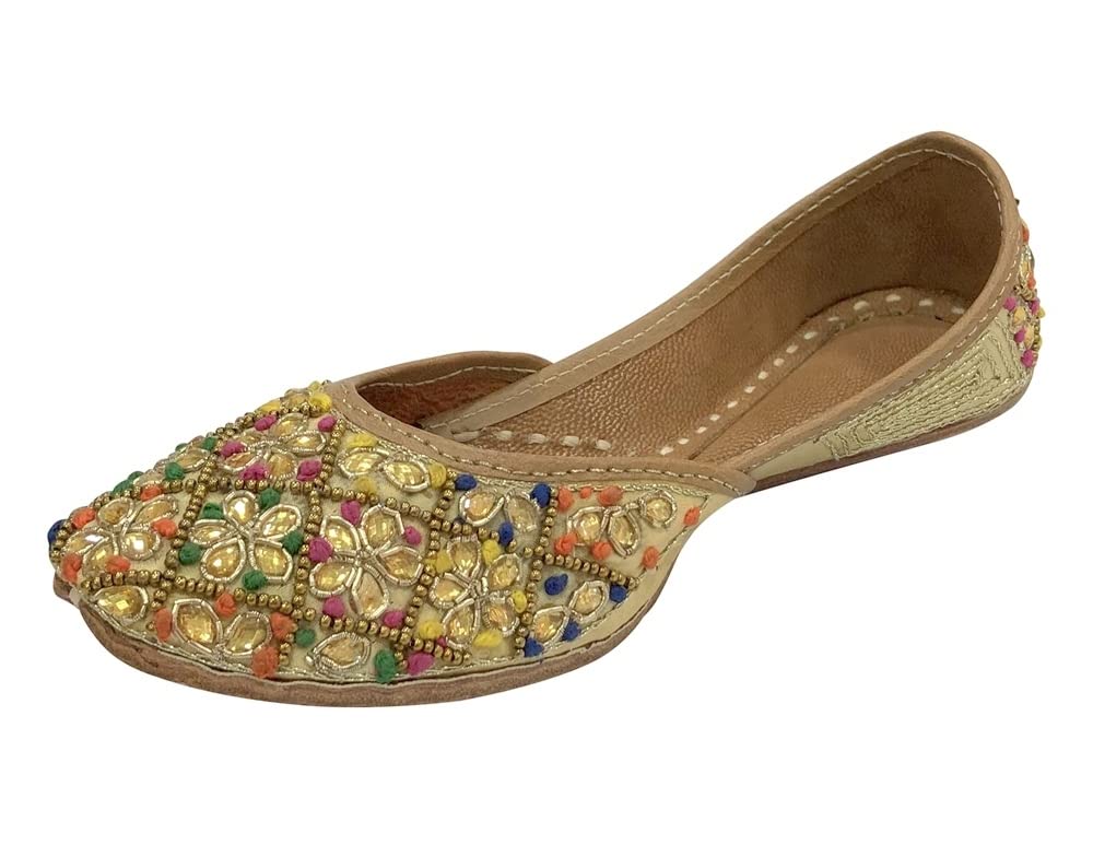 Multi Ethnic Punjabi Mojari Juttis for Girls - Toddler/Little Kid/Big Kid Ballerina Formal Beaded Shoes - Traditional Indian Jooti Jutties for Dress, Party & Wedding - Comfortable Slip-On Flats for Festive Occasions