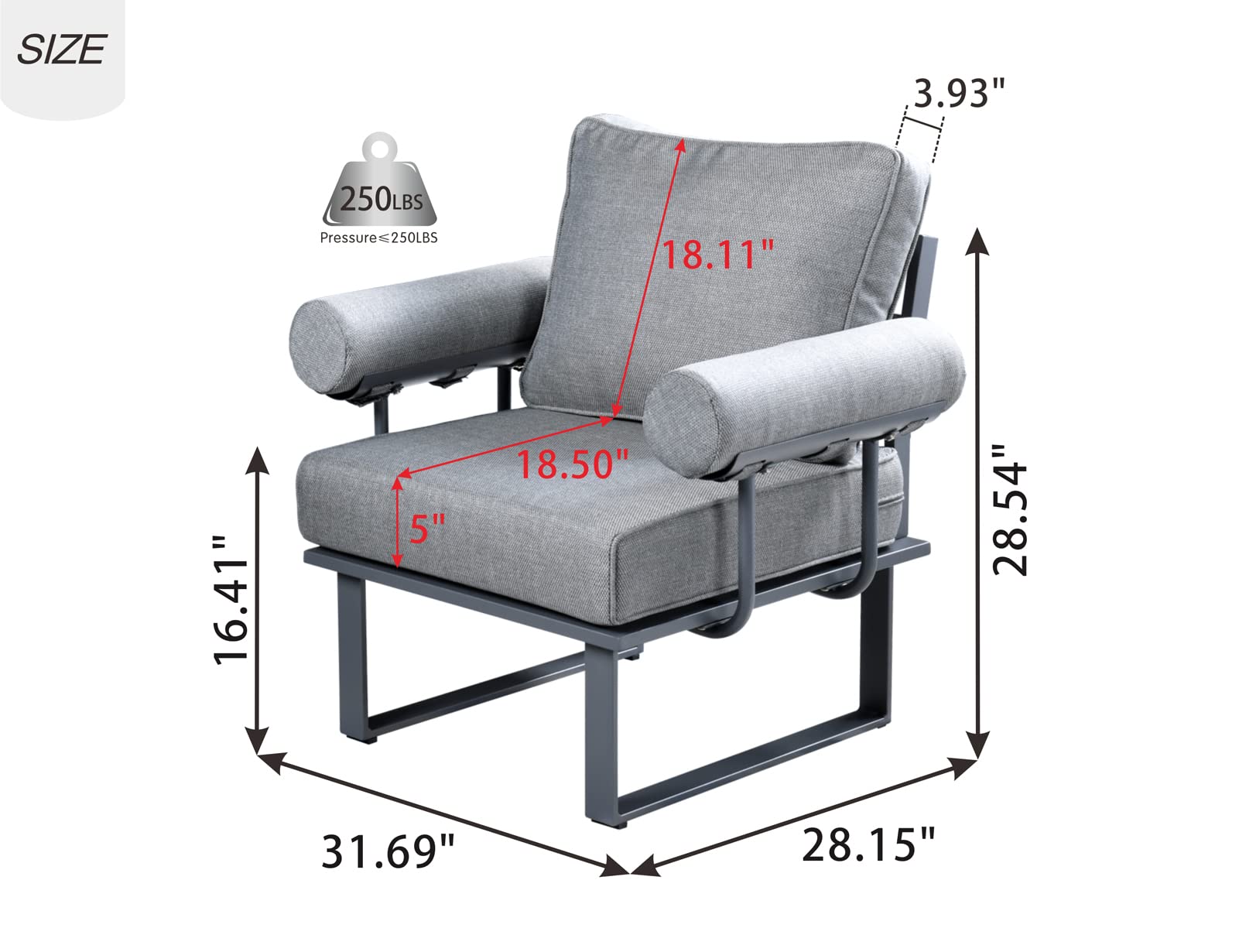 Ovios 2-Piece Patio Furniture Set - Outdoor Aluminum High Back Chairs with Thick Cushions, Black-Grey Conversation Set for Yard, Porch & Deck | Perfect for Backyard Relaxation, Garden Lounging & Outdoor Entertaining