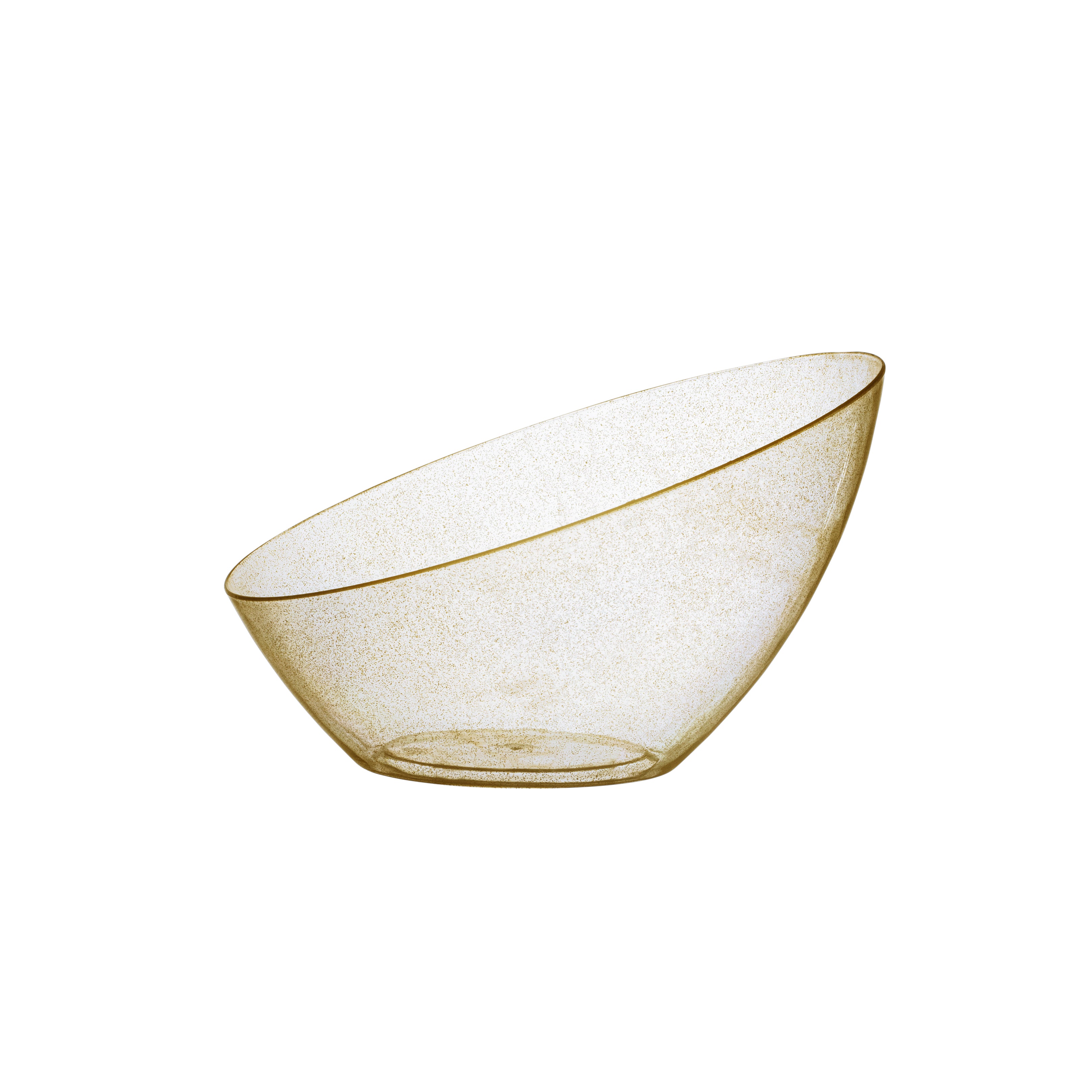 Clear & Gold Glitter Angled Plastic Serving Bowls - 5 Pack Set for Party, Wedding, Dessert & Candy Display - Dishwasher Safe Reusable Bowls