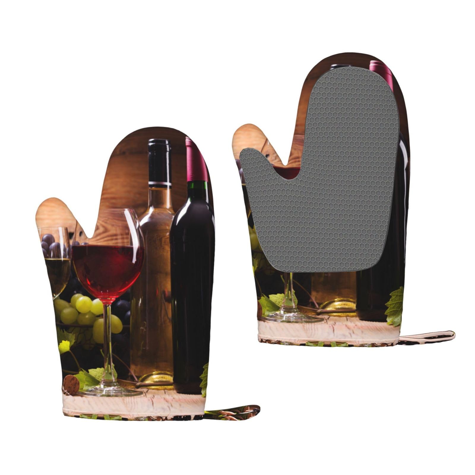 2-Piece Heat Resistant Oven Mitts Set - Grape Pattern Baking Gloves for Cooking, Baking, BBQ & Kitchen Use - Perfect Gift for Home Chefs & Grilling Enthusiasts