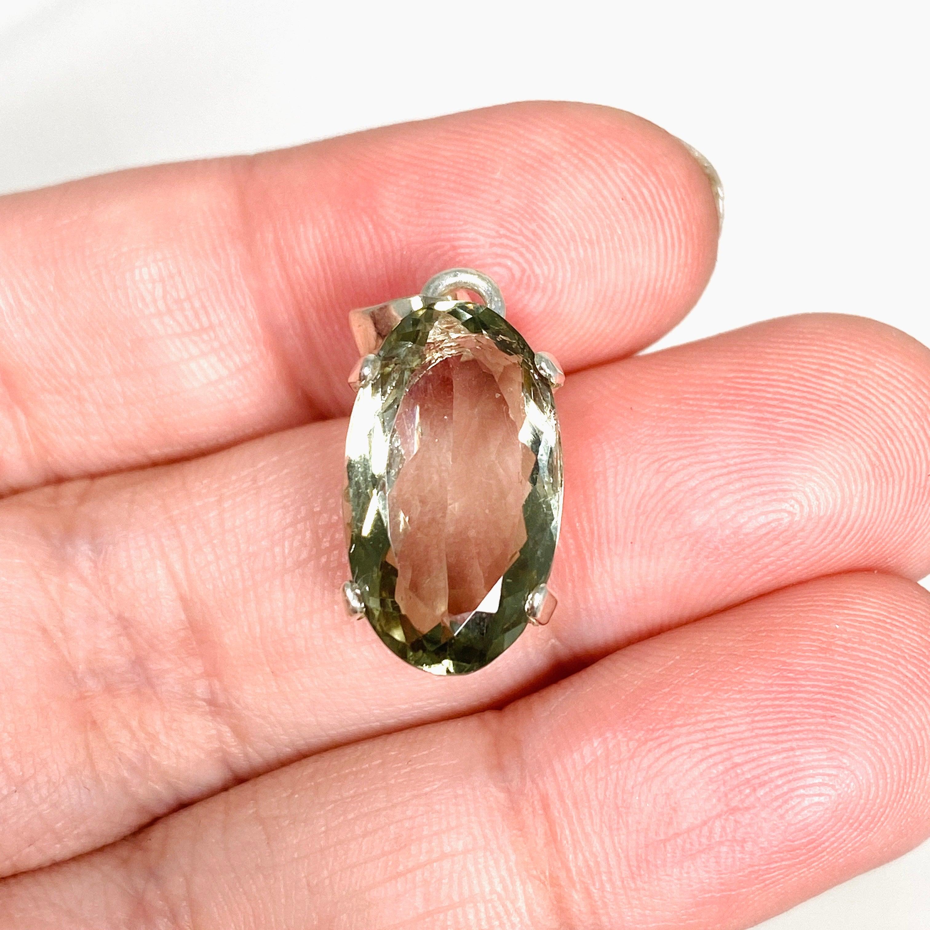Prasiolite (Green Amethyst) Faceted Oval Pendant Necklace KPGJ4335 - Elegant Jewelry Gift for Women, Perfect for Weddings & Special Occasions