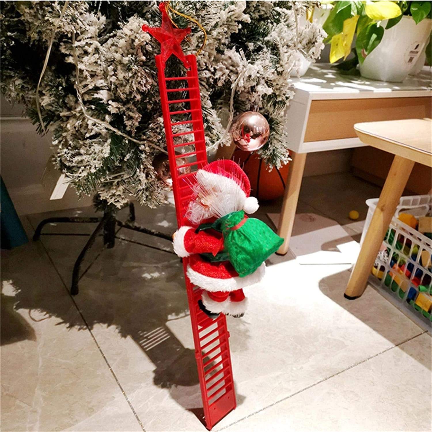 Electric Climbing Santa on Ladder - Musical LED Christmas Tree Decoration, Plush Santa Doll Toy for Xmas Home Decor | Perfect for Tree Hanging, Door & Wall Decoration During Holiday Season