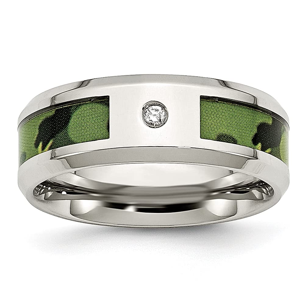 ICE CARATS Stainless Steel Camouflage .03 Carat Diamond 8mm Wedding Ring Band - Elegant Fashion Jewelry for Women, Perfect Anniversary Gift for Her - Ideal for Weddings, Engagements & Special Occasions