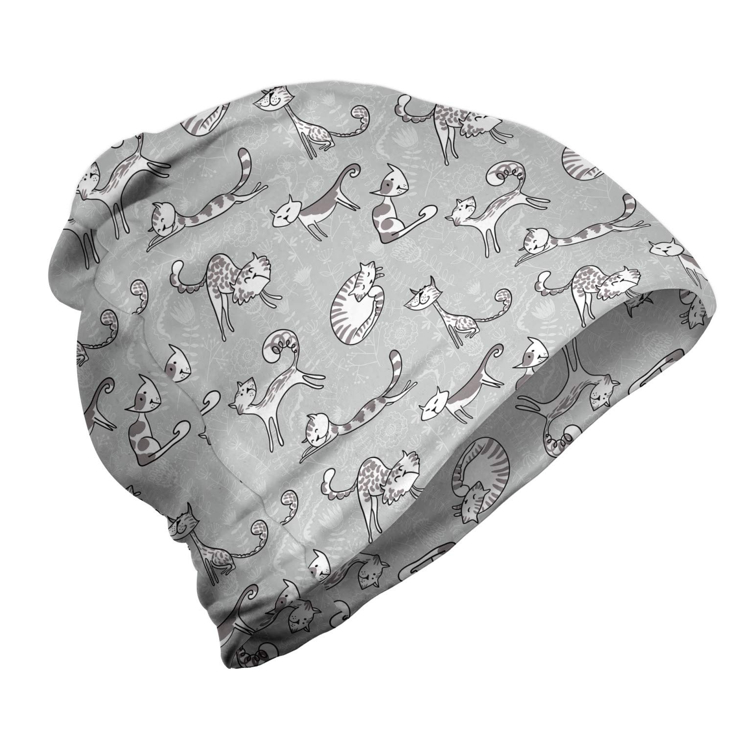 Ambesonne Unisex Beanie - Cute Cat Kitten Cartoon Design - Warm Winter Hat for Men & Women - Perfect for Hiking, Outdoor Activities & Cold Weather Fashion