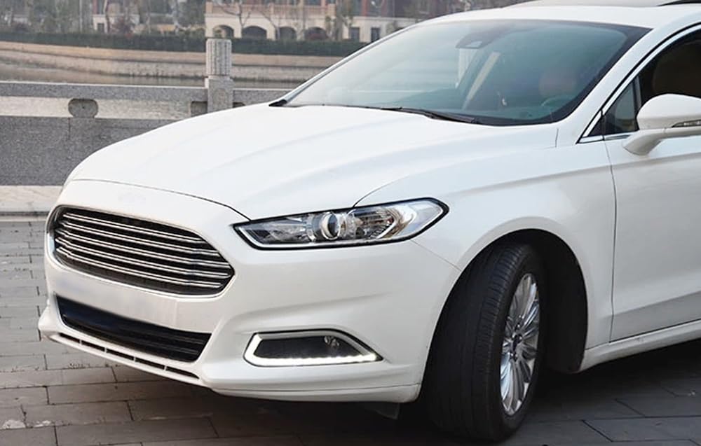 iJDMTOY Xenon White LED Daytime Running Lights & Fog Lamps for Ford Fusion 2013-2016 | 2x DRL Bezel Assemblies with 16 High-Power LEDs Each | Enhanced Visibility & Style for Day & Night Driving