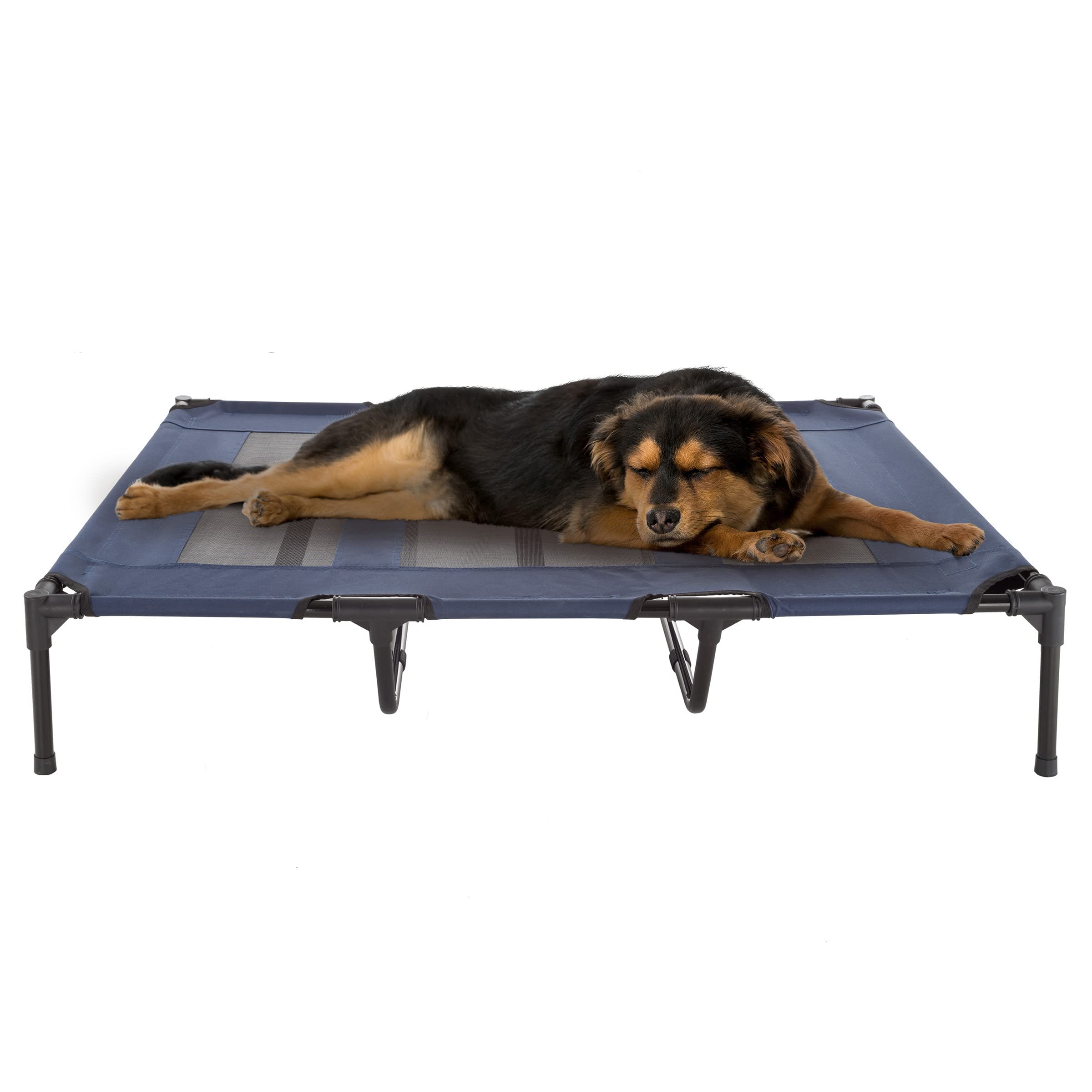 Premium Elevated Dog Bed - 48x35.5 Inch Portable Pet Cot with Non-Slip Feet - Indoor/Outdoor Cooling Bed for Large Dogs up to 110lbs - Durable & Breathable Design for Home, Patio, Camping & Travel - PETMAKER (Blue)