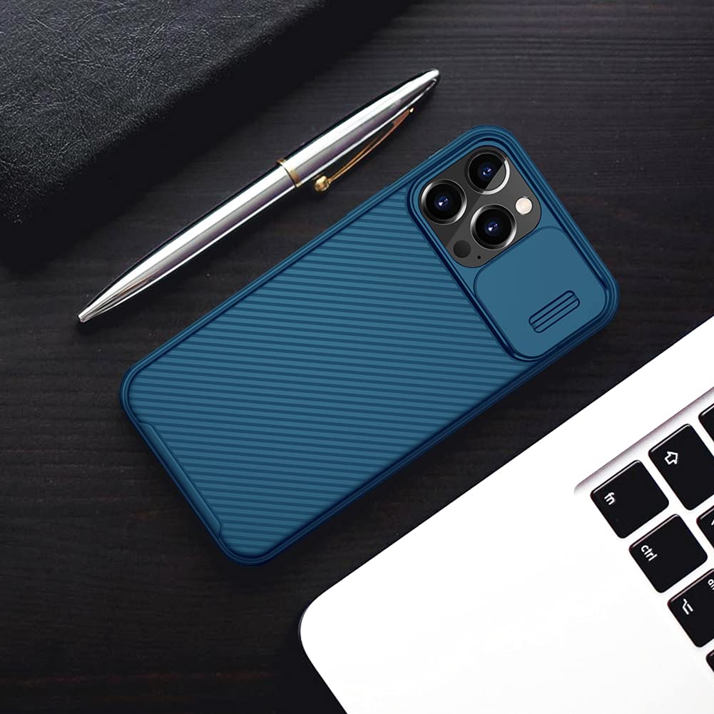 Nillkin Slim Fit Ultra Thin Shockproof Case for iPhone 13 Pro Max with Slide Camera Cover - Blue | Protective Phone Cover for Everyday Use, Travel & Outdoor Activities