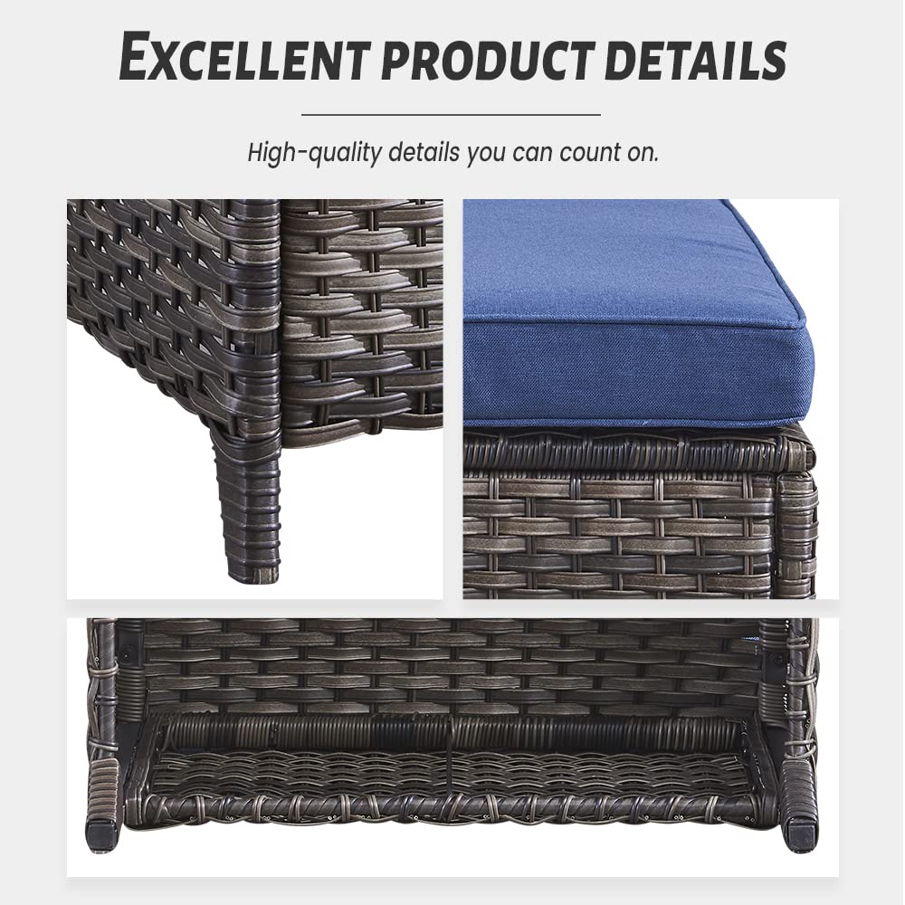 All-Weather Outdoor Furniture Ottoman Set of 2 - Patio Seating Footstool with Soft Cushions, Rattan Wicker Design - Perfect for Garden, Deck, Poolside & Backyard Relaxation
