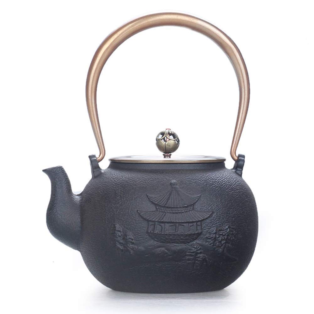 Premium Black Cast Iron Teapot with Anti-Rust Interior & Copper Lid - 1200ML Japanese Tetsubin Tea Kettle for Loose Leaf Tea | Perfect Gift for Tea Lovers, Home Brewing & Traditional Tea Ceremonies