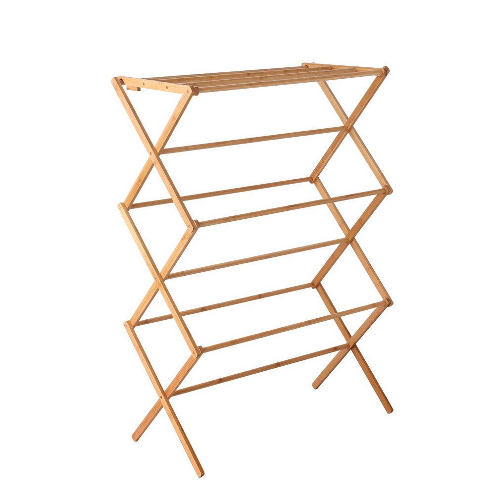 Artiss Foldable Bamboo Clothes Rack - Portable Laundry Drying Stand with Garment Hanger for Bedroom, Closet & Small Spaces - Perfect for Apartments, Dorms & Travel