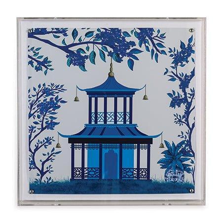 Blue Pagoda I Framed Wall Art - Asian Inspired Home Decor for Living Room, Bedroom & Office | Premium Canvas Print for Modern Interior Design