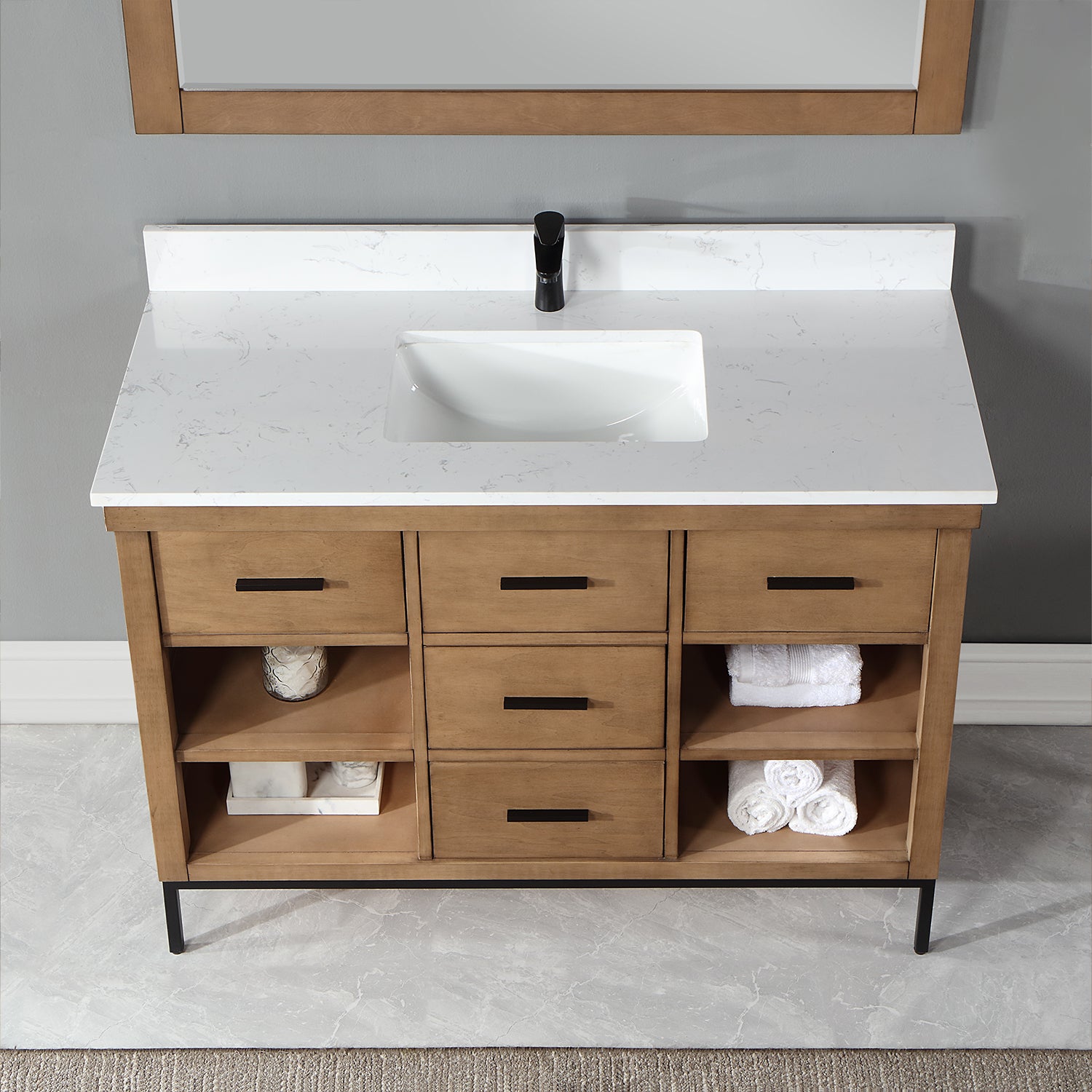 Kesia 48 Inch Single Bathroom Vanity Set with Aosta White Composite Stone Countertop - Modern Sink Cabinet for Bathroom Remodel, Small Space & Powder Room Upgrade
