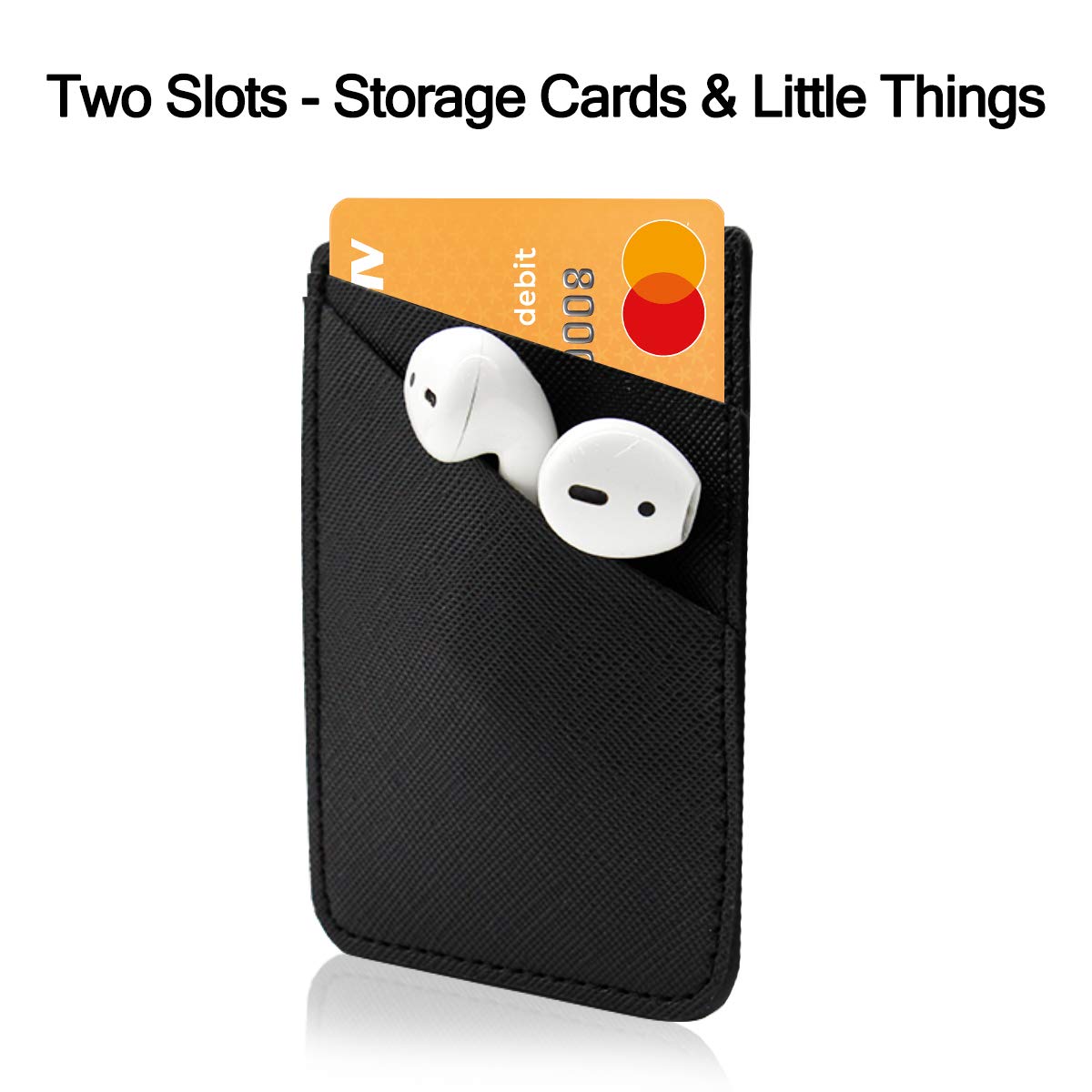 Stick-On Leather Phone Wallet - Adhesive Card Holder for Back of Cell Phone (Black) | Perfect for Hands-Free Shopping, Travel & Daily Essentials