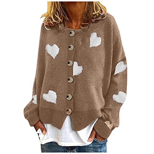Women's Cable Knit Cardigan Sweater - Single-Breasted Love Print Fall Fashion Top for Casual Wear, Office & Date Nights