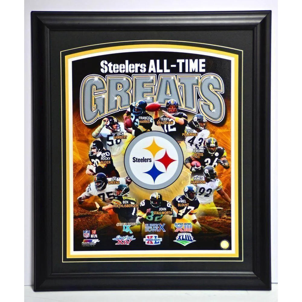 Pittsburgh Steelers Legends Super Bowl 20x24 Framed Photo Collage - Bradshaw, Greene, Harris - Perfect for Man Cave, Sports Bar & Steelers Fan Gifts