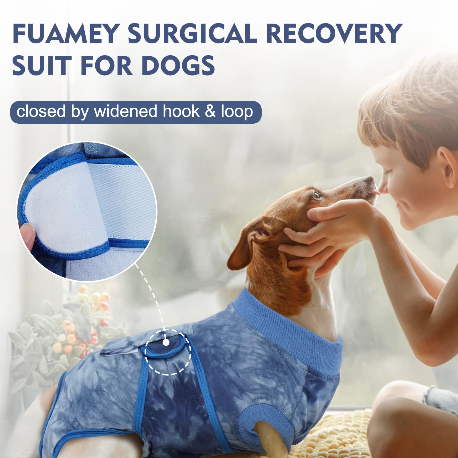 FUAMEY Post-Surgery Recovery Suit for Dogs - Soft Breathable Dog Bodysuit, E-Collar Alternative, Male & Female Dog Neuter/Spay Suit - Anti-Licking Wound Protection Onesie (Blue Tie Dye) - Perfect for Post-Op Care, Wound Healing & Comfort After Vet Procedures