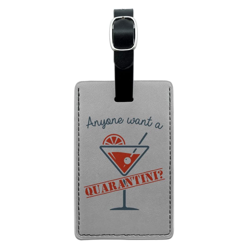Stylish Rectangle Leather Luggage Tag for Suitcases & Carry-Ons - Personalized ID Card Holder - Perfect for Travel, Business Trips & Vacation (Quarantini Design)
