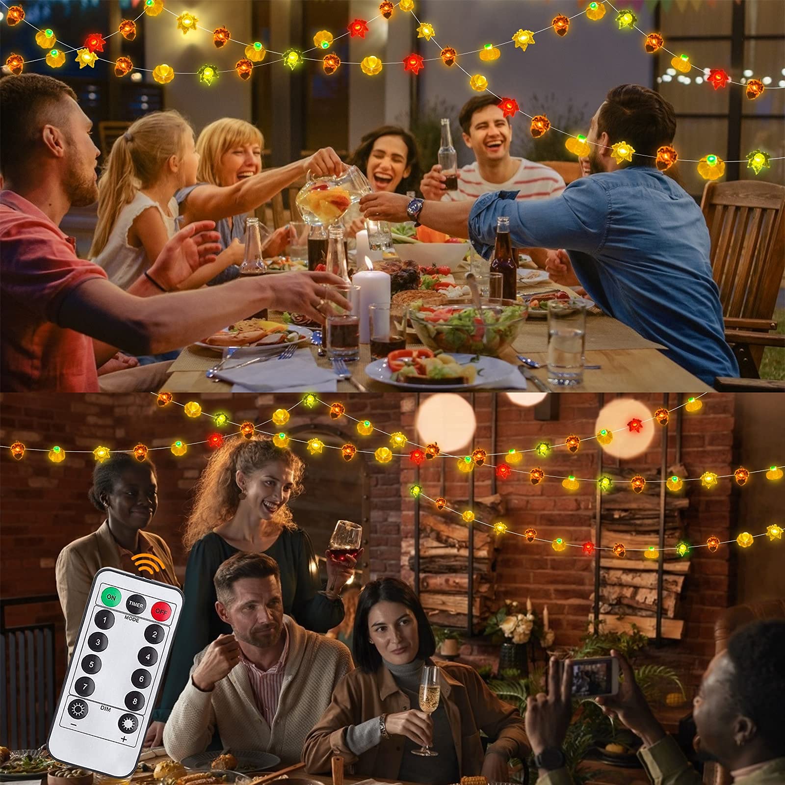60 LED Fall String Lights with Remote & Timer - 20ft Battery Operated Thanksgiving Decorations (8 Modes) - Pumpkin, Maple Leaf & Acorn Design for Indoor Home Decor | Perfect for Thanksgiving, Autumn Parties & Cozy Ambiance