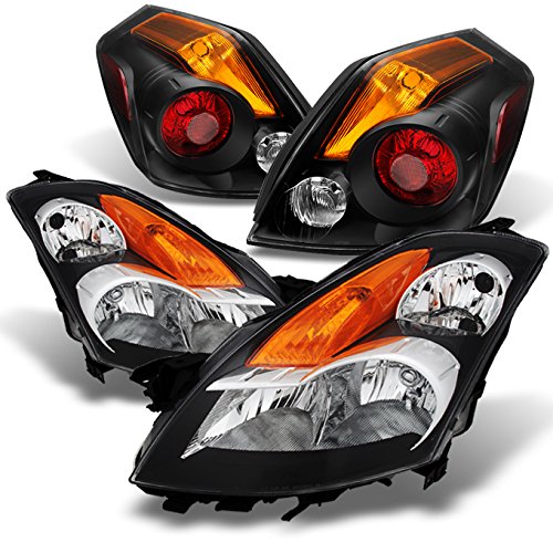 AKKON Replacement Black Headlights & Tail Lights for Nissan Altima 4-Door Sedan (Base/S/SL/SE Models) - Left & Right Set | Perfect for Night Driving & Enhanced Style