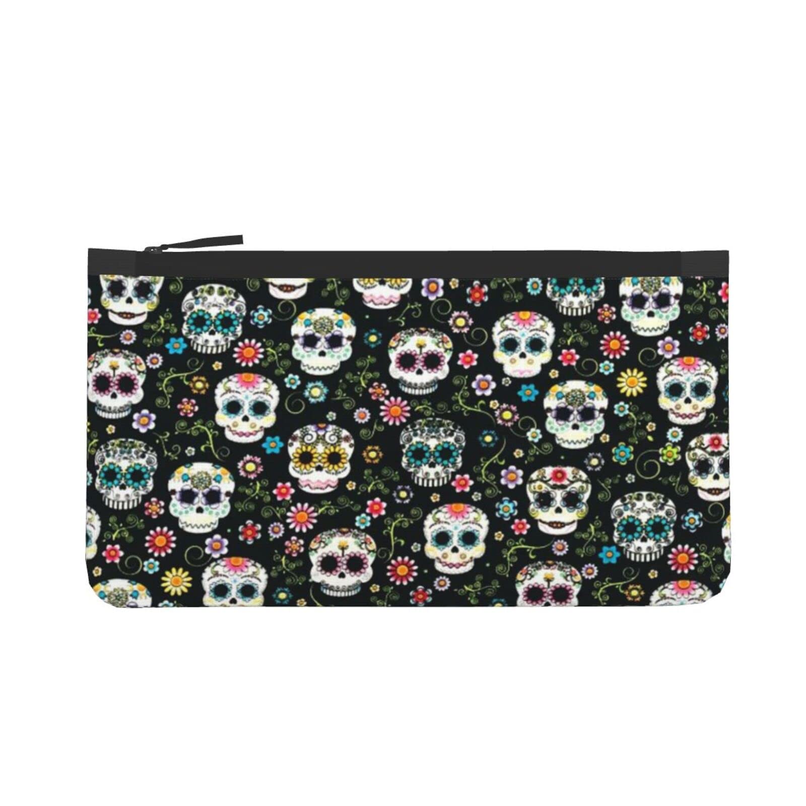 Floral Sugar Skull Canvas Coin Purse - Portable Travel Makeup Pouch & Cosmetic Bag Wallet for Women | Perfect for Halloween, Dia de Los Muertos, and Festival Accessories