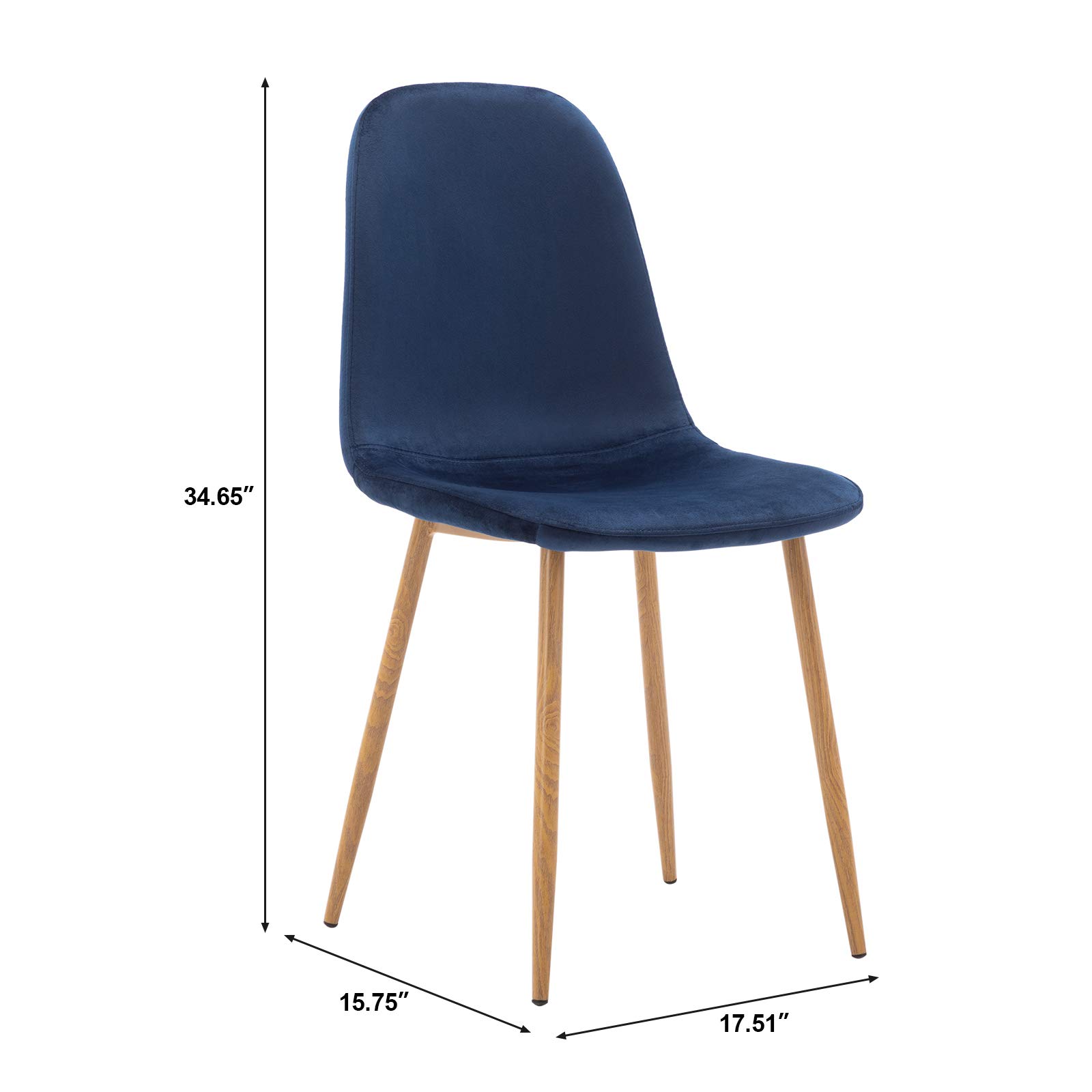 Mid Century Modern Dining Chairs Set of 4 - Velvet Upholstered Accent Chairs with Flannelette Cushion & Metal Legs for Kitchen, Dining Room, Club or Guest Seating - Stylish & Comfortable Home Decor