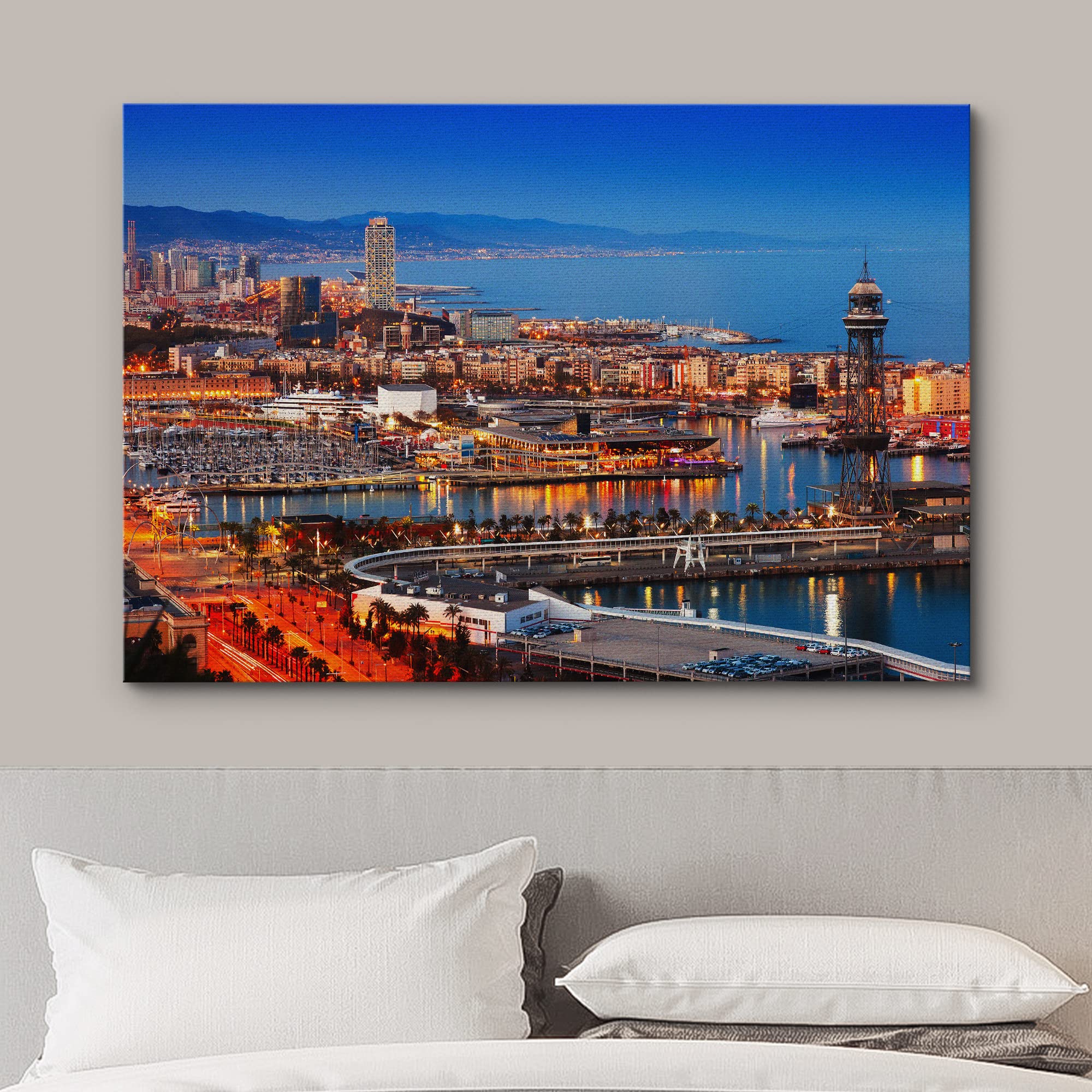 European City Lights Aerial View Canvas Wall Art - 32