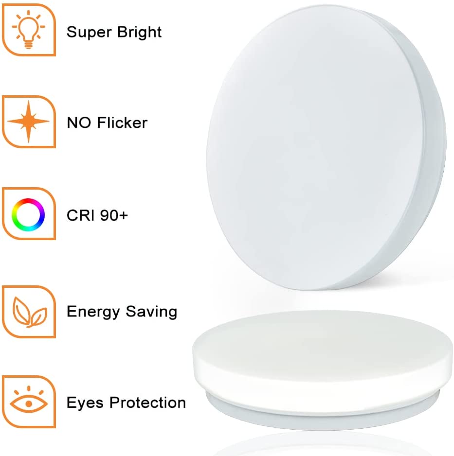 20W LED Flush Mount Ceiling Light Fixture - 10 Inch 6000K Daylight (1650lm, 100W Equivalent) Waterproof Bathroom Light for Kitchen, Laundry, Bedroom & Hallway - Perfect for Modern Home Lighting & Commercial Spaces