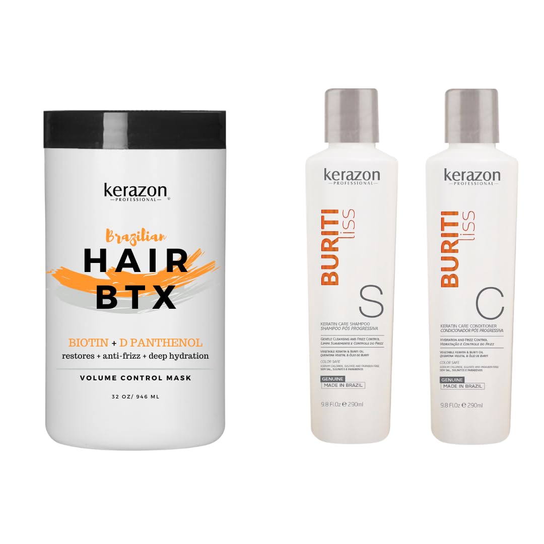 Brazilian Hair BTX Treatment Kit for All Hair Types - Sulfate Free & Sodium Free Shampoo & Conditioner Set | Deep Conditioning for Damaged Hair, Salon-Quality Hair Repair at Home