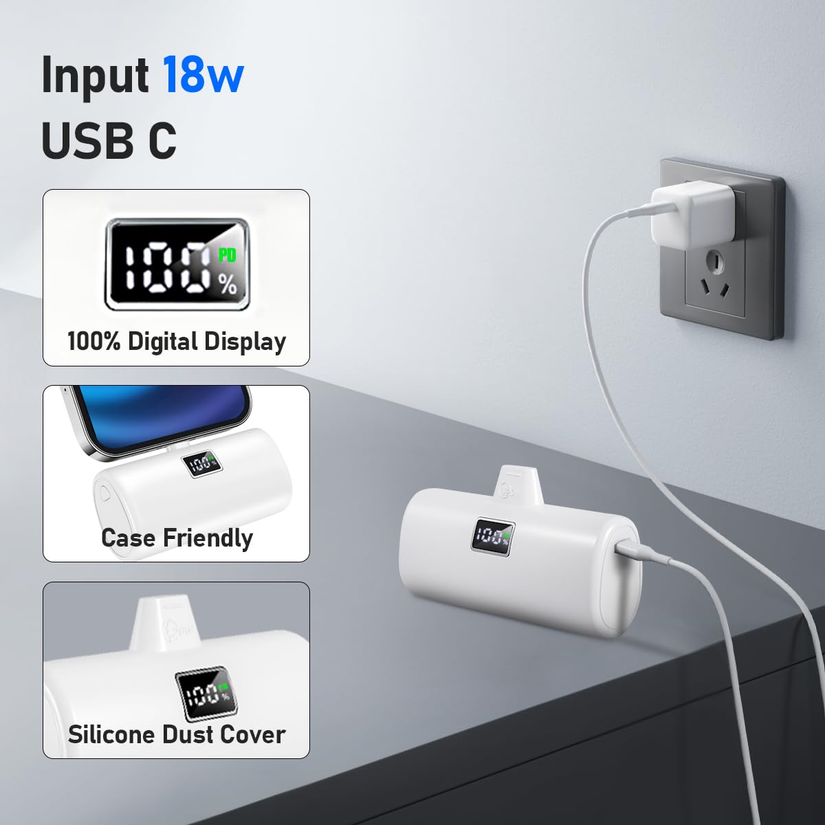 RIENOO 5000mAh Portable Charger - Fast Charging Power Bank with LED Display | Compact External Battery for iPhone 14/14 Pro/13/12/XR/8/7/6 | Perfect for Travel, Camping, Emergency & Daily Use | Portable Phone Charger for Work, Gym and Outdoor Activities