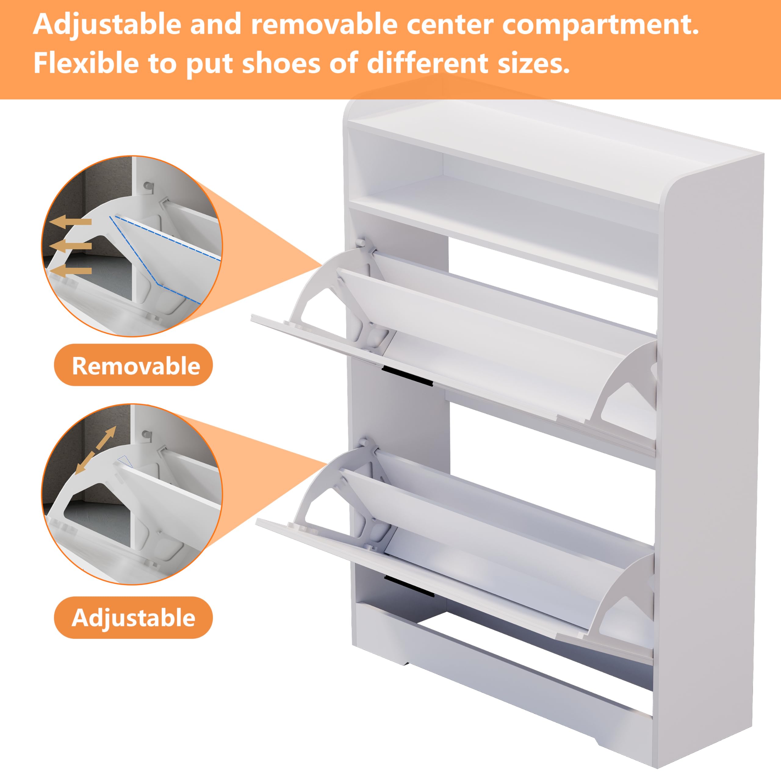 Large Shoe Cabinet with 2 Flip Drawers - Free Standing Tipping Bucket Shoe Rack Organizer for Entryway, Hallway, Bedroom - Modern Shoe Storage Furniture (White) - Perfect for Small Spaces & Home Organization