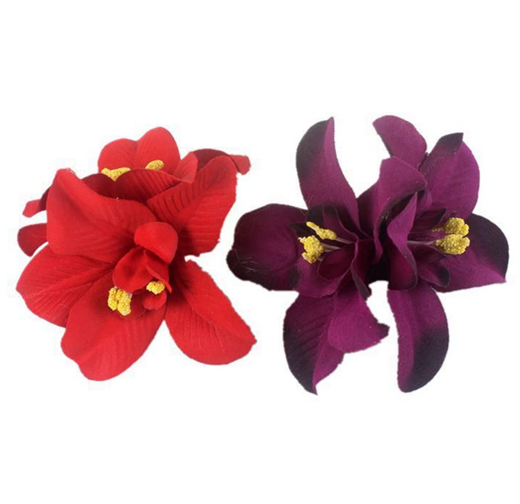 5PCS Butterfly Orchid Hair Clips - Double Hawaiian Flower Hair Accessories for Women, Party, Beach, Wedding & Tropical Fancy Dress (Perfect for Summer Vacations, Bridal Showers & Luau Themed Events)