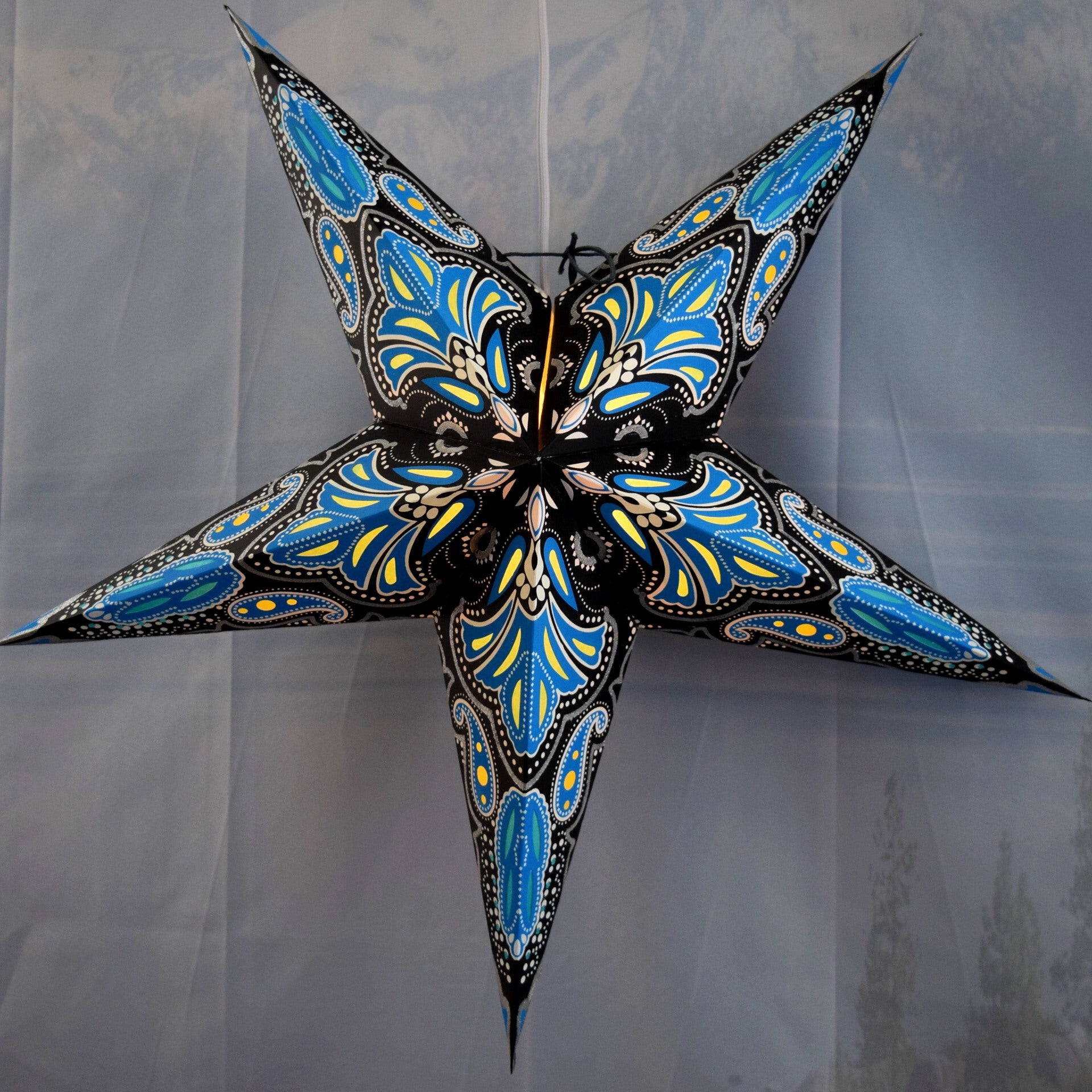 24 Inch Blue Green Glitter Star Lantern - Aura Glow Decorative Paper Light for Party, Wedding, Home Decor & Indoor Outdoor Events