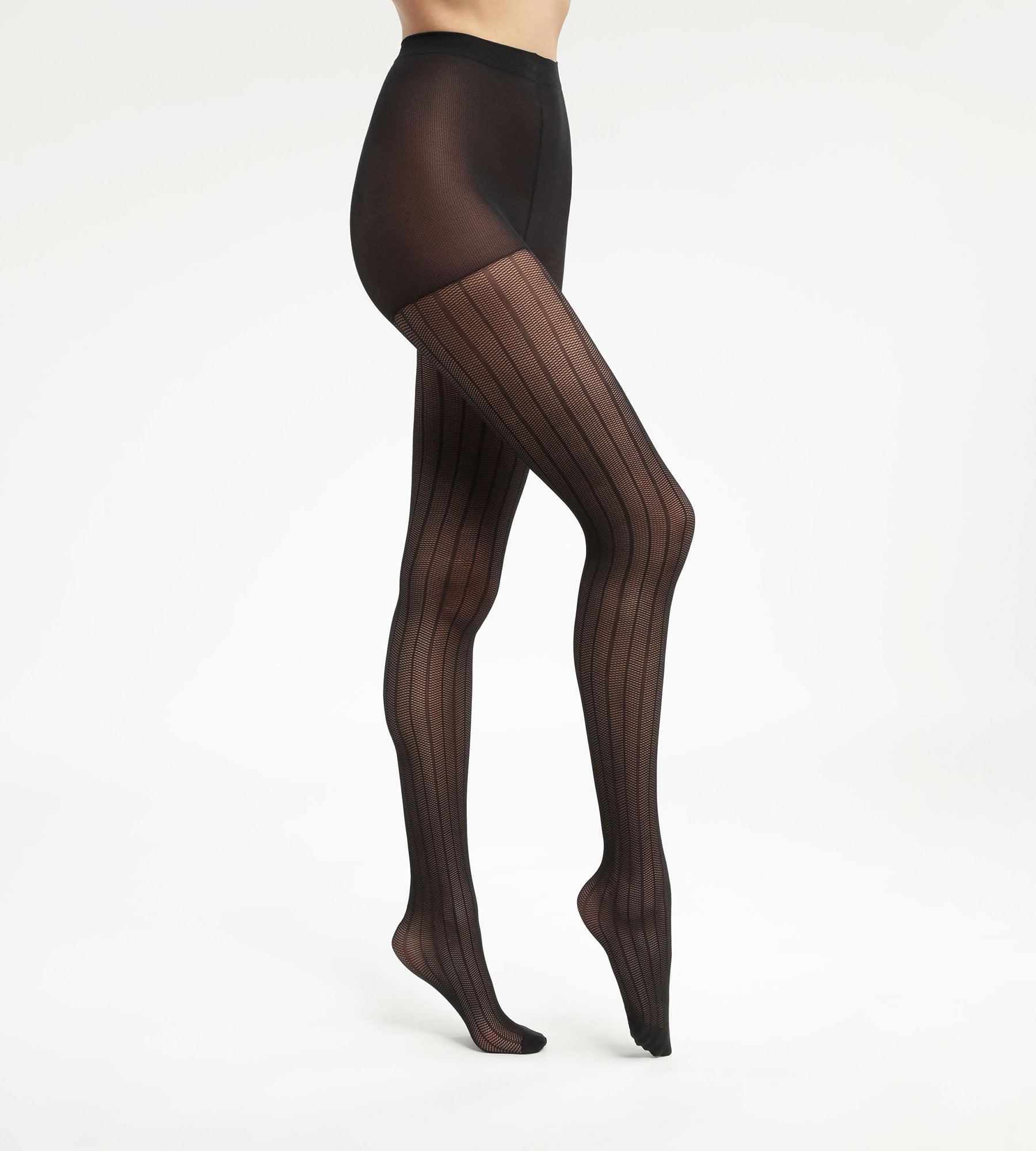 Black Linear Pattern Sheer Tights for Women - Elegant & Comfortable Hosiery for Office, Party & Everyday Wear