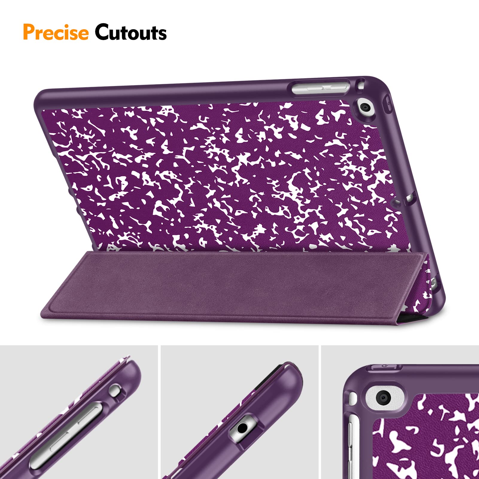 Fintie SlimShell Protective Case for iPad 6th/5th Generation (2018/2017), iPad Air 2/Air 1 (9.7 Inch) - Lightweight TPU Back Cover with Auto Wake/Sleep & Built-in Apple Pencil Holder, Composition Purple - Perfect for Work, School & Travel