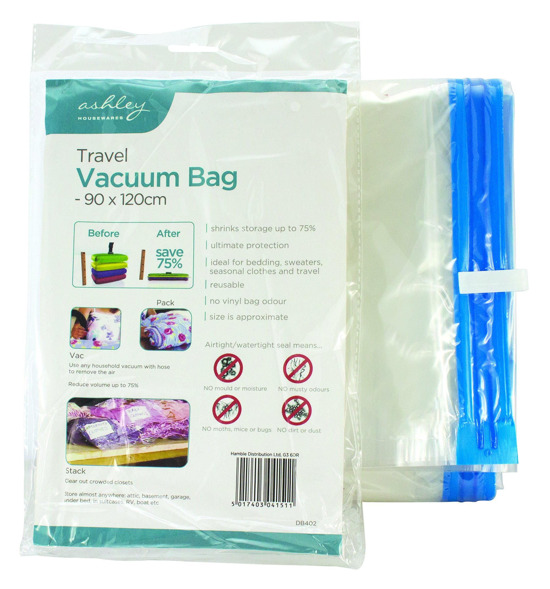 Ashley Travel Vacuum Bags - 1 Pack Transparent for Clothes Storage