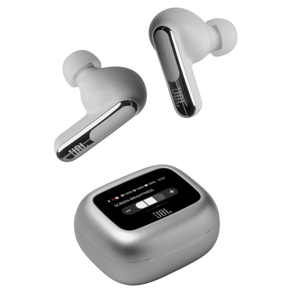 JBL Live Beam 3 True Wireless Bluetooth Earbuds - 48H Battery, Adaptive Noise Cancelling, Hi-Res Audio, IP55 Waterproof, Silver | Perfect for Workouts, Commuting & Travel