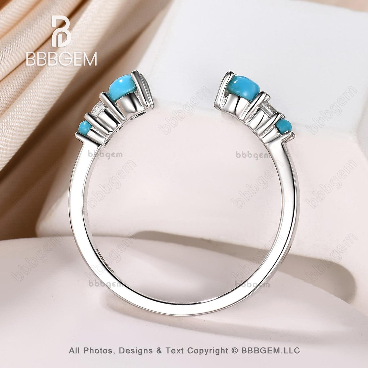 December Birthstone Turquoise Diamond White Gold Open Gap Band Ring – 1.4mm Wide Round Sleeping Beauty Turquoise Ring for Women | Perfect Gift for Birthdays, Anniversaries & Special Occasions