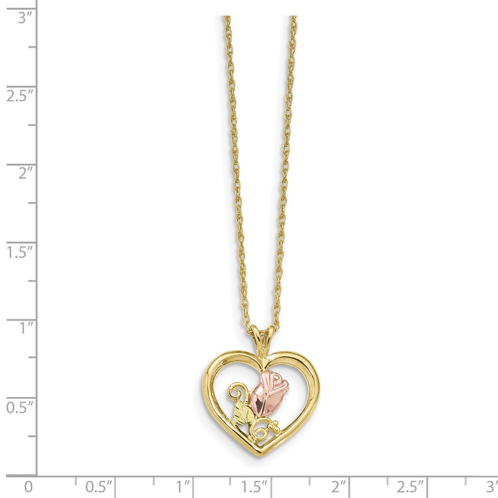 10K White, Yellow & Rose Gold Three-Tone Heart Necklace with Black Hills Gold Accents | Romantic Gift for Her | Perfect for Anniversaries, Valentine's Day & Special Occasions