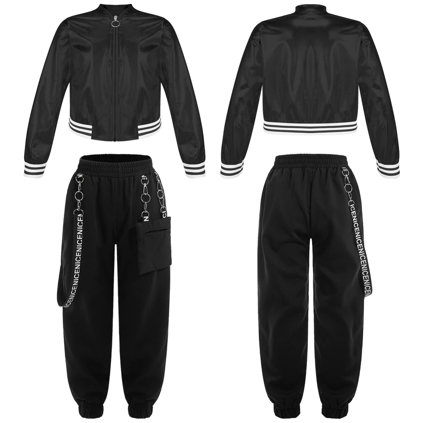 iEFiEL Girls Hip Hop Dance Outfit Set - Stylish Jacket & Jogger Pants for Street Dance, Performance & Athletic Wear | Perfect for Dance Classes, Competitions & Urban Fashion