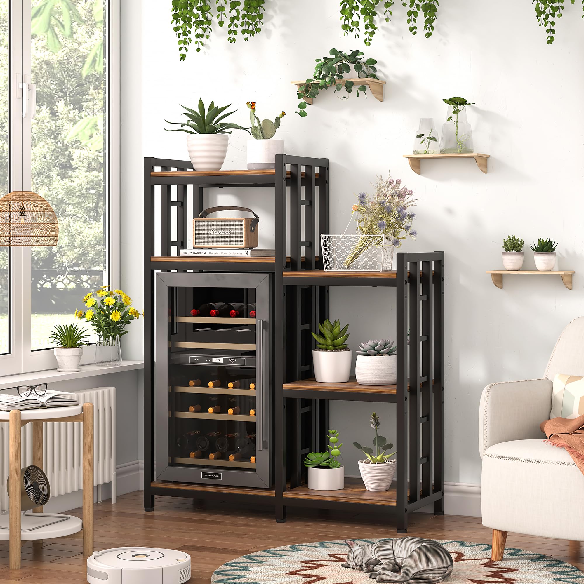 6-Tier Kitchen Baking Rack - Adjustable Multi-Function Storage Shelf for Microwave, Mini Fridge & Coffee Bar - Freestanding Organizer for Small Spaces - Rusty Brown - Perfect for Kitchen, Pantry & Home Office Organization