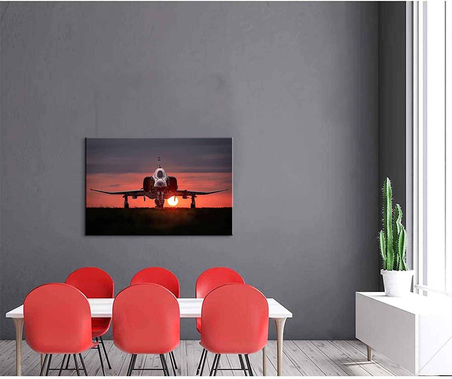 F-4 Phantom Fighter Jet Canvas Wall Art - Aviation Military Decor Poster (24''Hx36'') - Perfect for Living Room, Man Cave & Office Decor