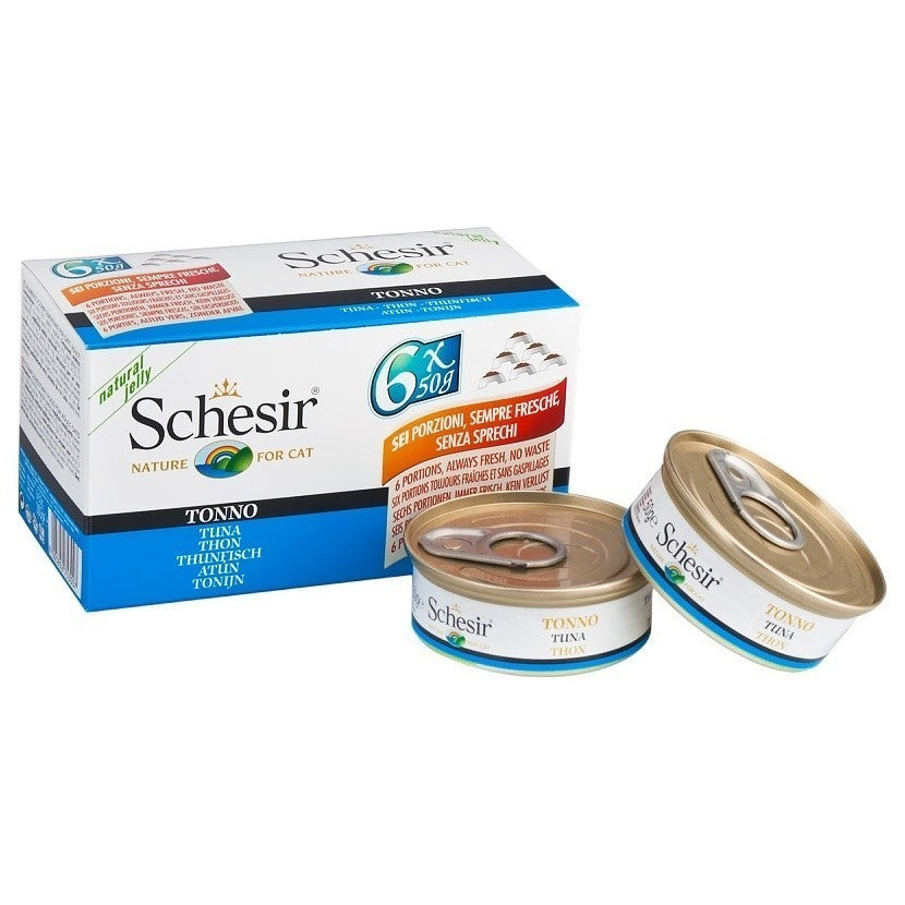 Premium Schesir Cat Wet Food Multipack (6x50g) - Tuna, Beef, Chicken & Seabass Flavors - Grain-Free, High Protein, Natural Ingredients for Adult & Senior Cats - Perfect for Mealtime, Travel & Treats