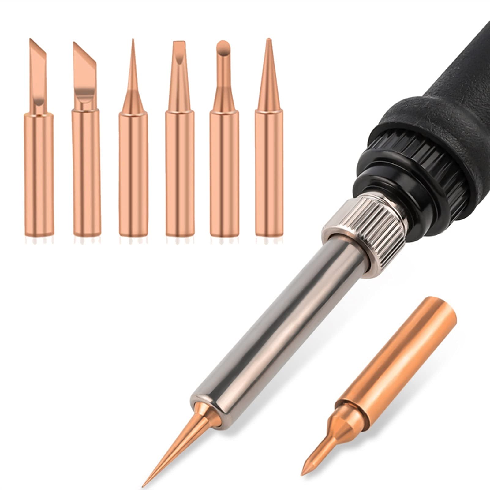 900M-T Soldering Iron Tips 5Pcs - Pure Copper Welding Head Set for Lead-Free Soldering | Easy Replacement Tips for Electric Soldering Iron | Perfect for Electronics Repair, DIY Projects & Circuit Board Work